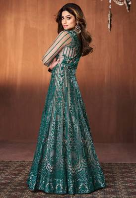 Teal embroidered net salwar 2