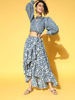 Blue printed cotton tops 1