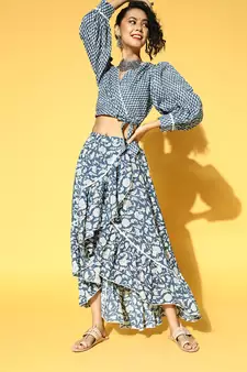 Blue printed cotton tops
