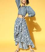 Blue printed cotton tops