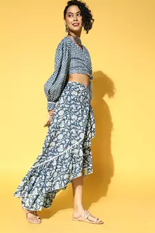 Blue printed cotton tops