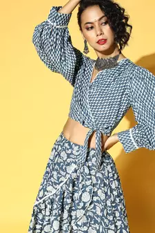 Blue printed cotton tops