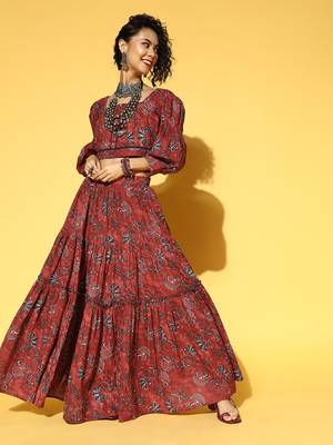 Maroon printed cotton tops 1