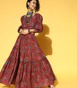 Maroon printed cotton tops