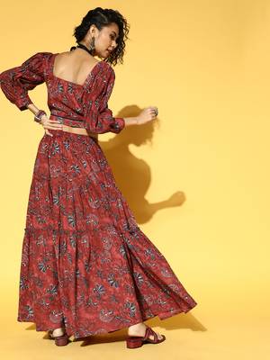 Maroon printed cotton tops 2