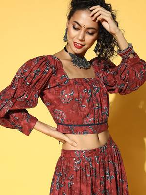Maroon printed cotton tops 3