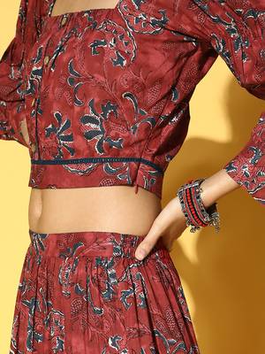Maroon printed cotton tops 4