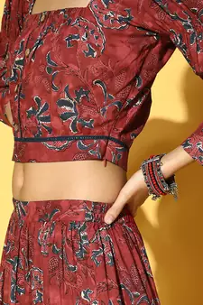 Maroon printed cotton tops