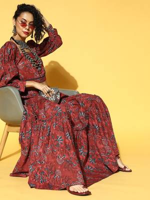 Maroon printed cotton tops 5