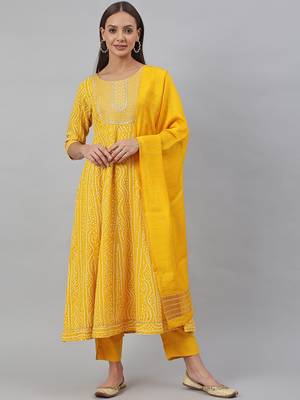 Yellow bandhej rayon salwar 1