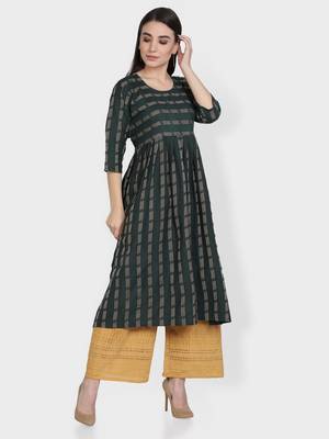 Dark-green woven cotton kurta-sets 1
