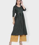 Dark-green woven cotton kurta-sets