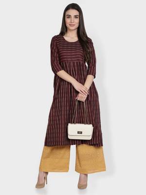 Wine woven cotton kurta-sets 1