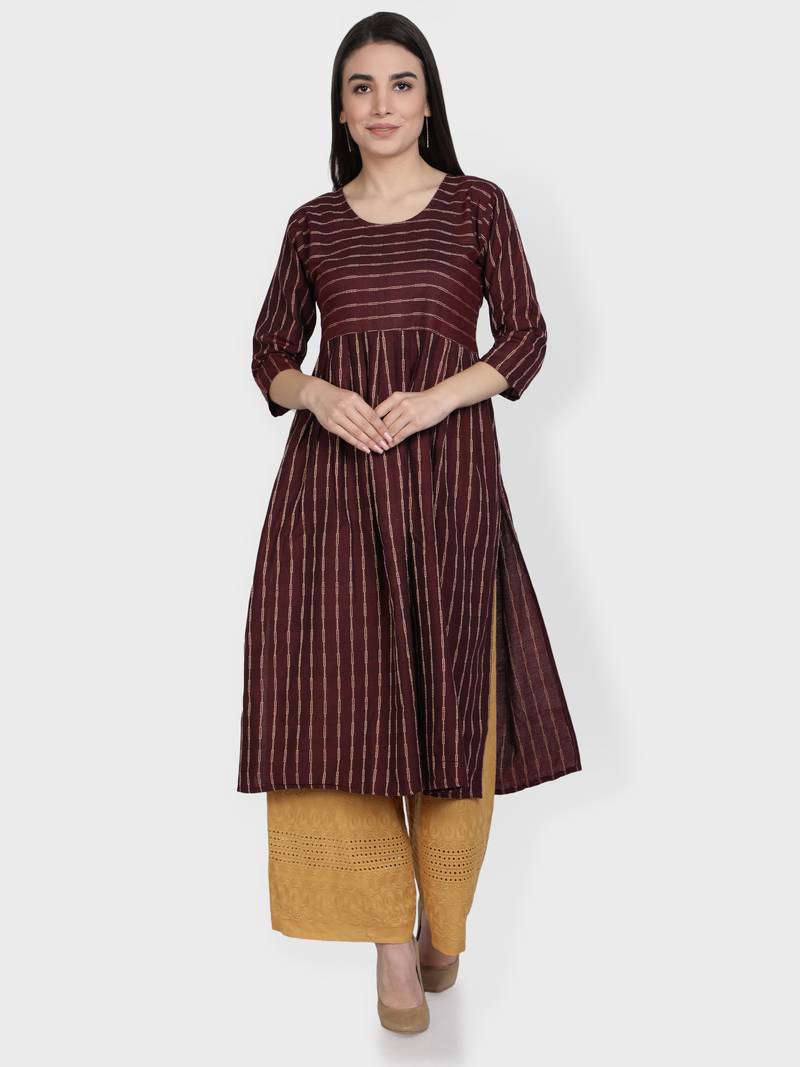 Wine woven cotton kurta-sets