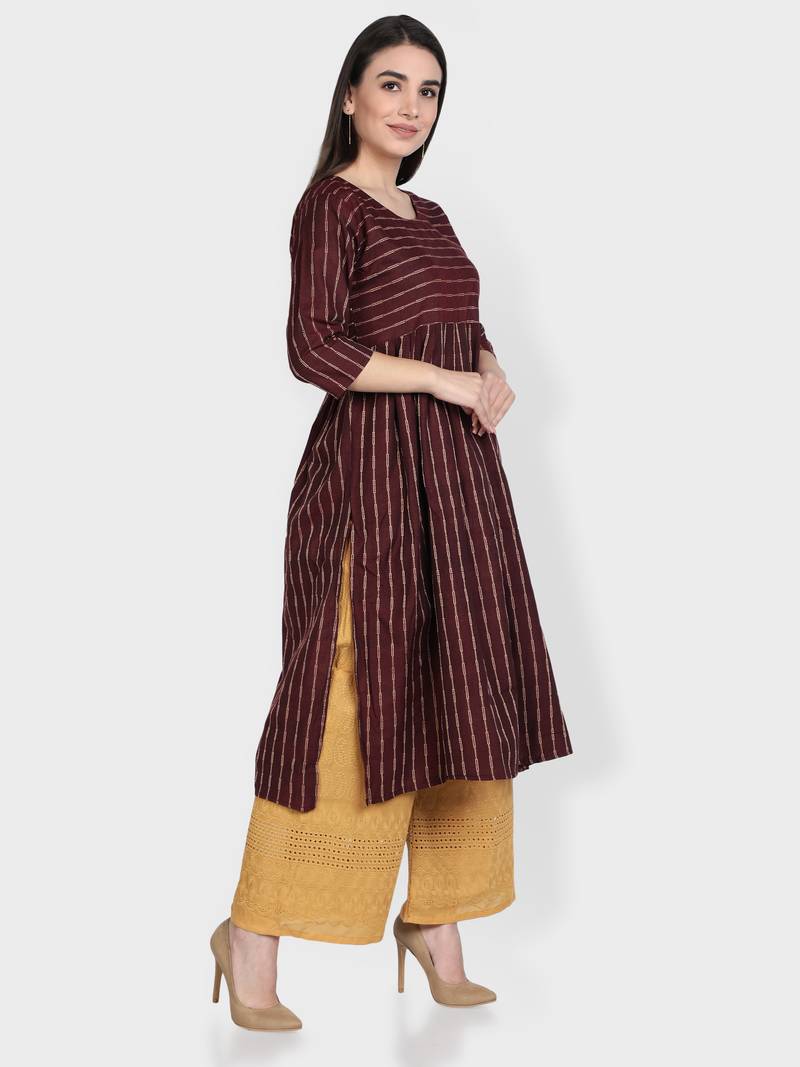 Wine woven cotton kurta-sets