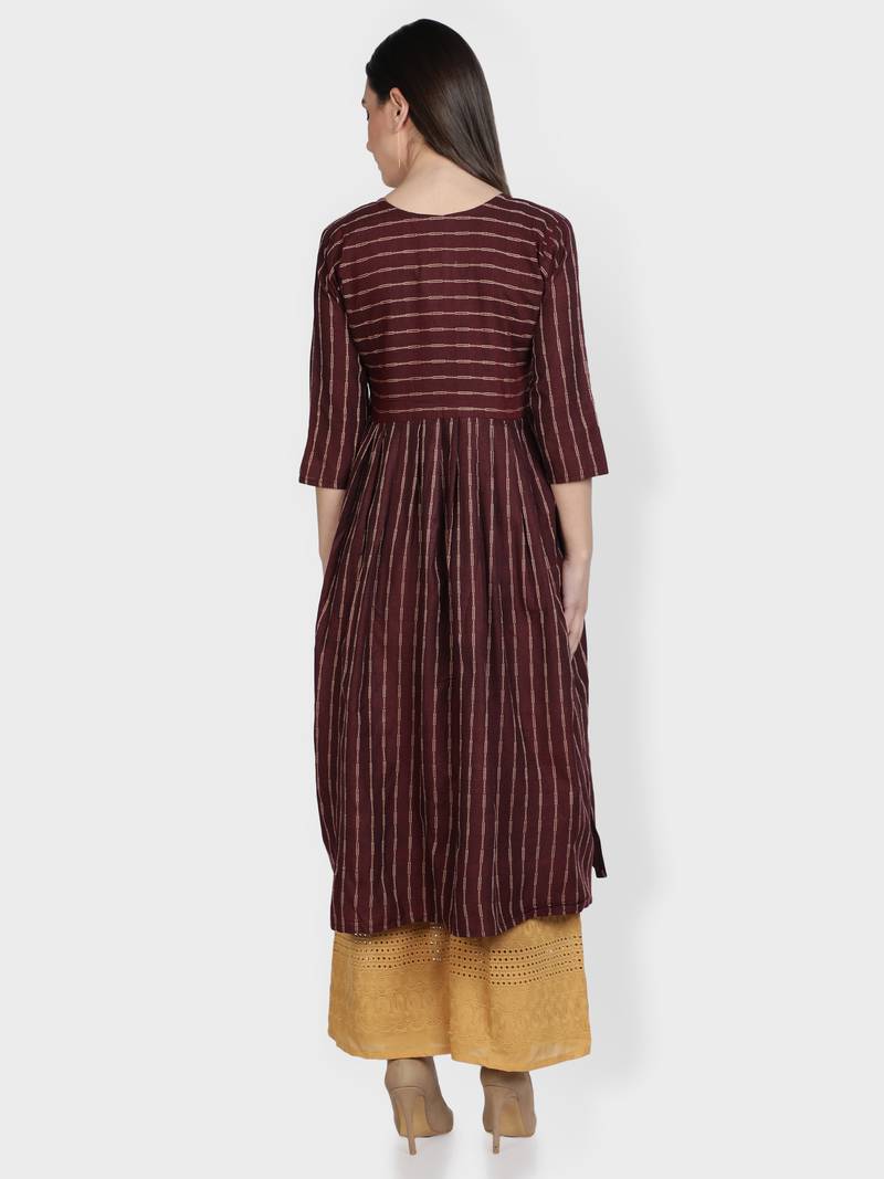 Wine woven cotton kurta-sets