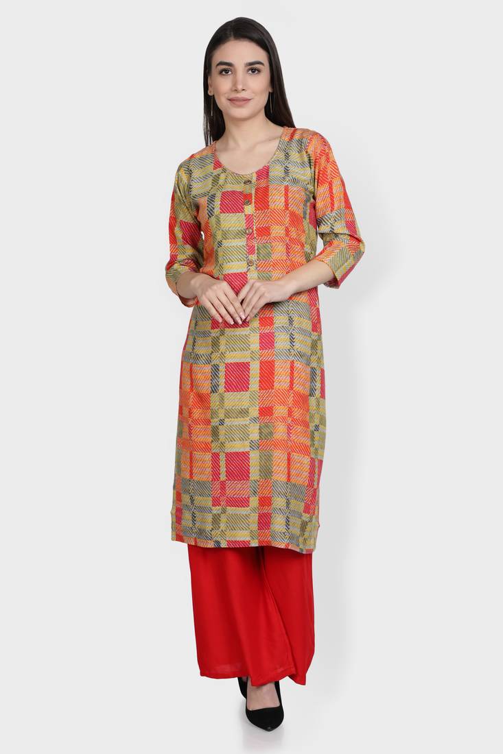 Multicolor printed rayon kurta-sets