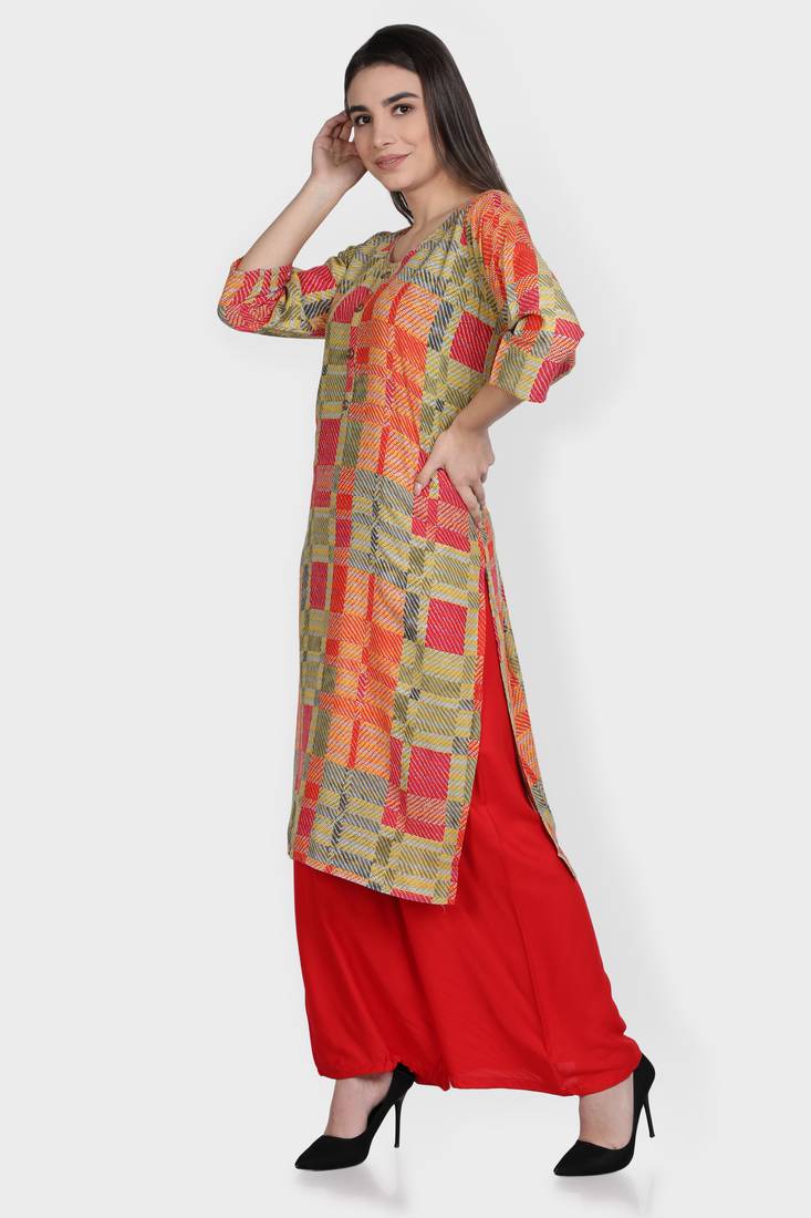 Multicolor printed rayon kurta-sets