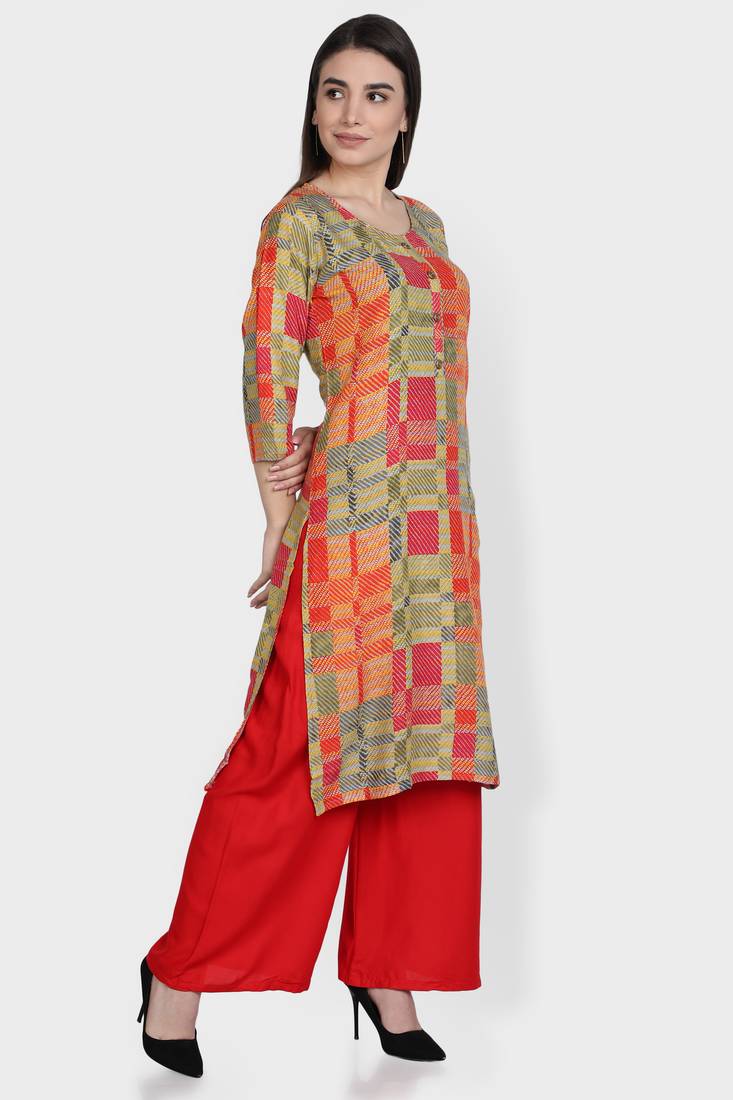 Multicolor printed rayon kurta-sets