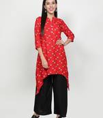 Red printed rayon kurta-sets