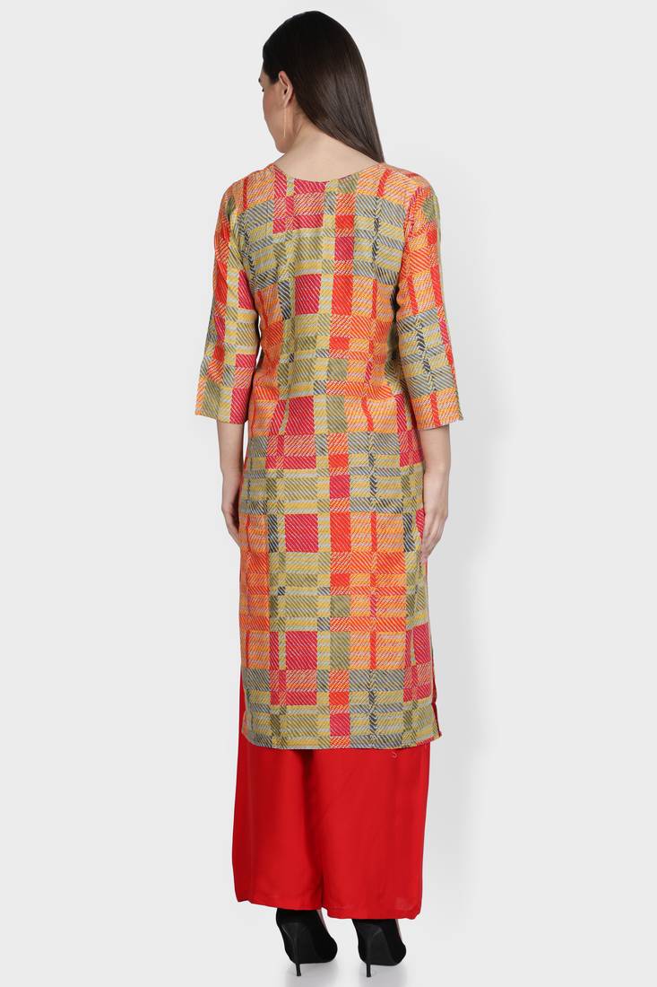 Multicolor printed rayon kurta-sets