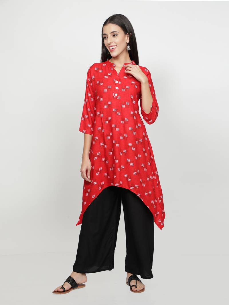 Red printed rayon kurta-sets