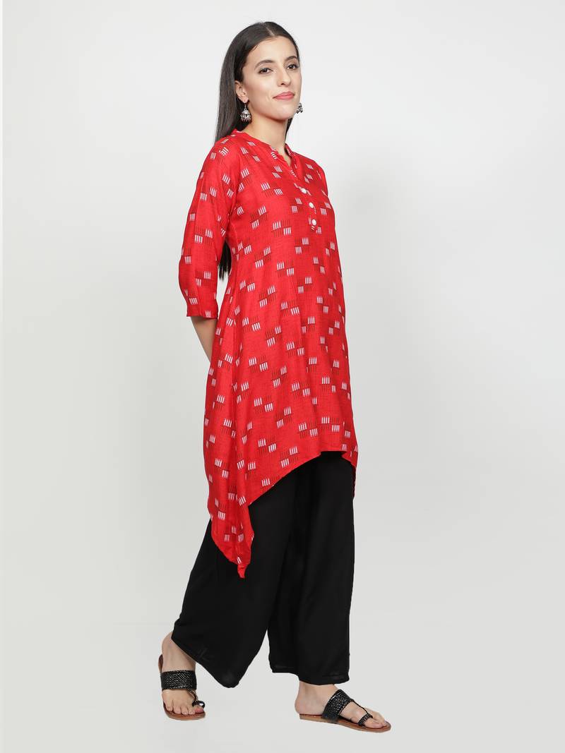 Red printed rayon kurta-sets