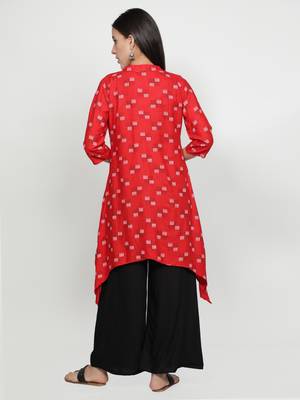 Red printed rayon kurta-sets 4