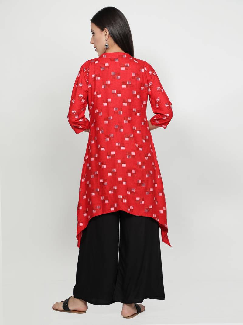Red printed rayon kurta-sets