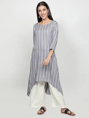 Grey printed rayon kurta-sets 1