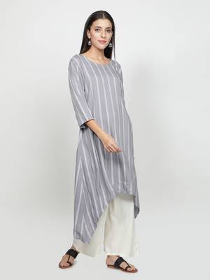 Grey printed rayon kurta-sets 2