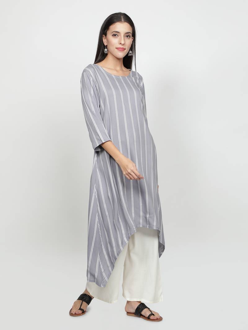 Grey printed rayon kurta-sets