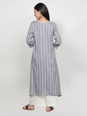 Grey printed rayon kurta-sets 4