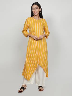Mustard printed rayon kurta-sets 1