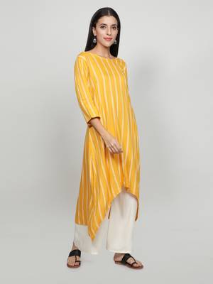 Mustard printed rayon kurta-sets 3