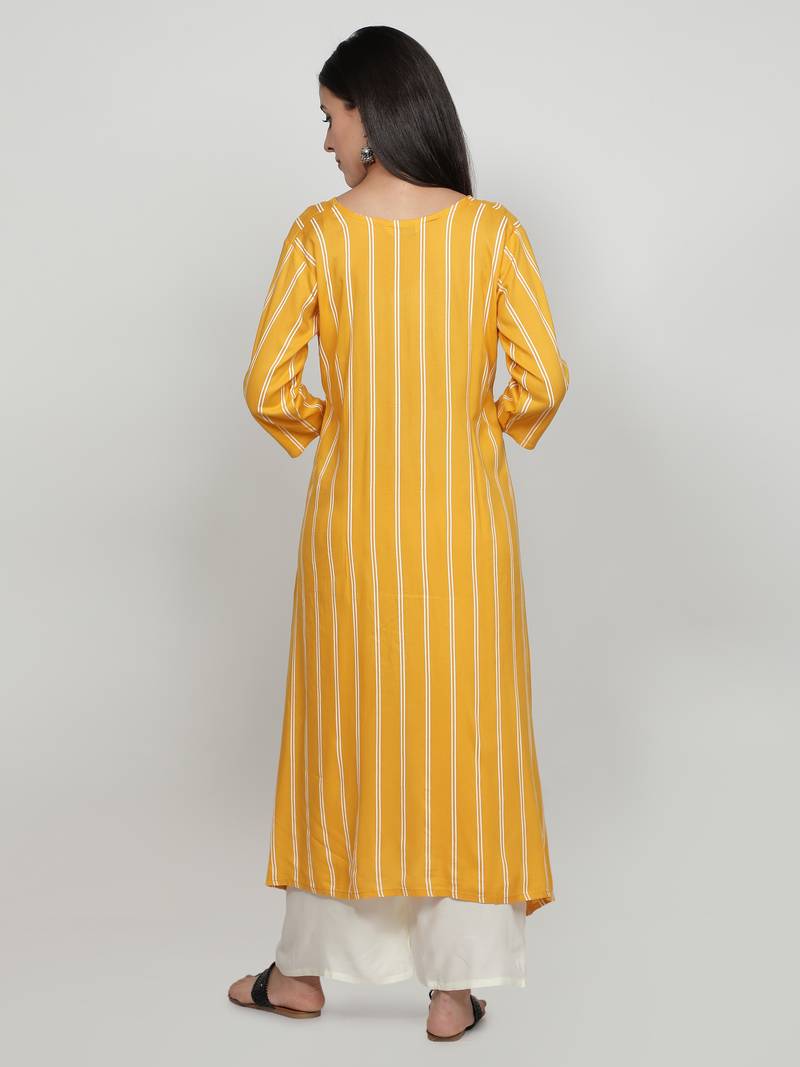 Mustard printed rayon kurta-sets