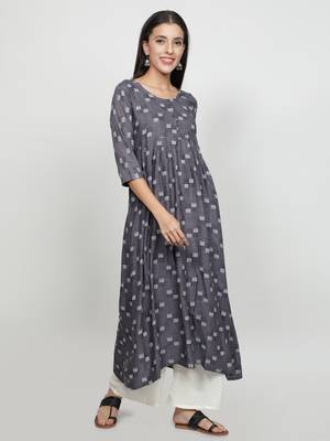 Grey printed rayon kurta-sets 1