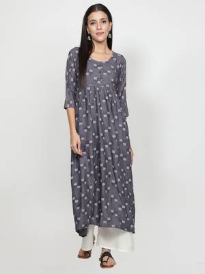 Grey printed rayon kurta-sets 3