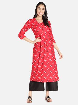Red printed rayon kurta-sets 1