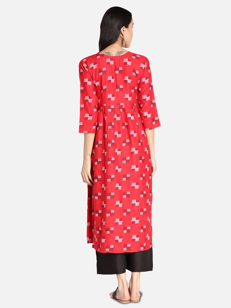 Red printed rayon kurta-sets