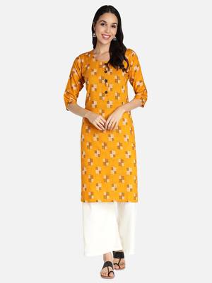 Mustard printed rayon kurta-sets 1