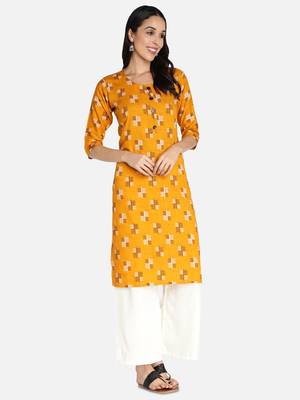 Mustard printed rayon kurta-sets 3