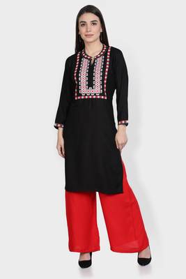 Black embroidered rayon kurta-sets 1