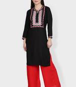 Black embroidered rayon kurta-sets