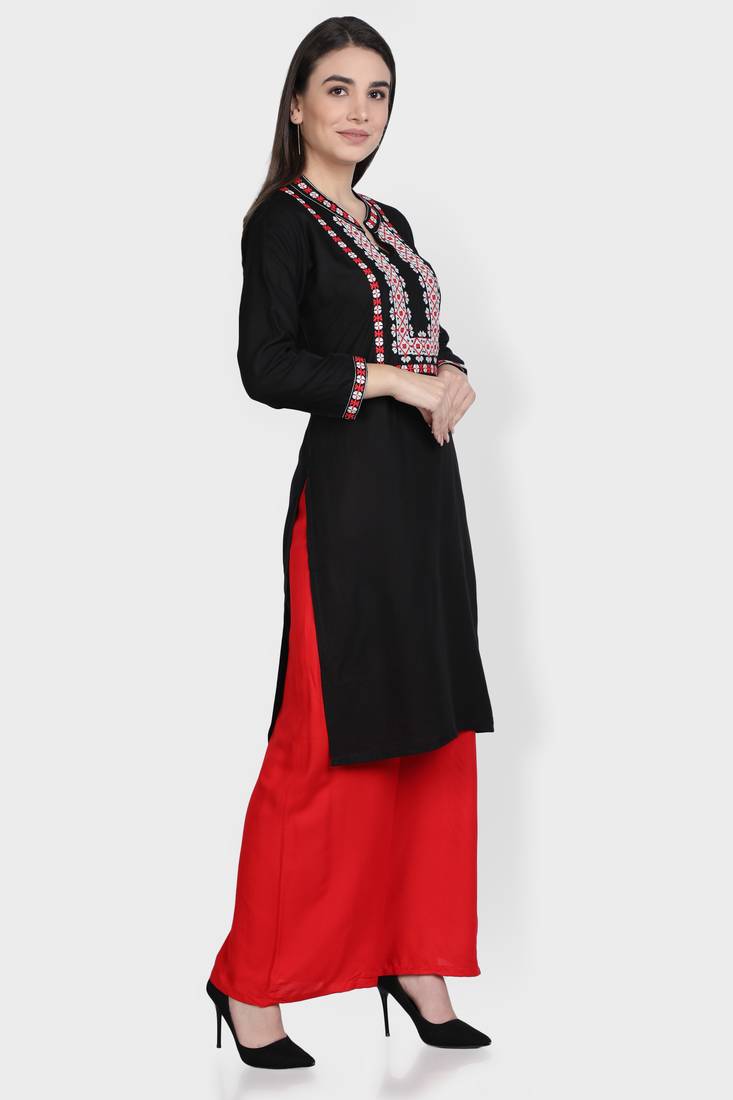 Black embroidered rayon kurta-sets