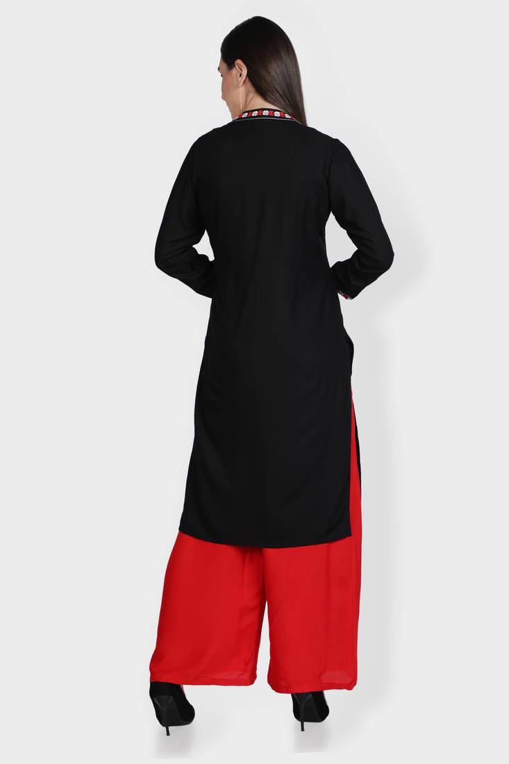 Black embroidered rayon kurta-sets