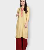 Beige printed rayon kurta-sets