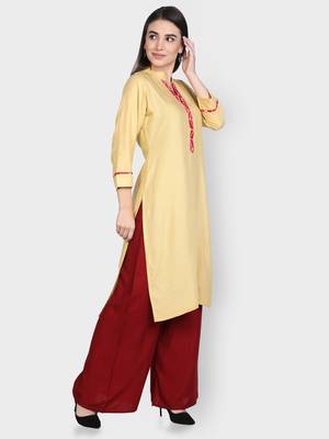 Beige printed rayon kurta-sets 2