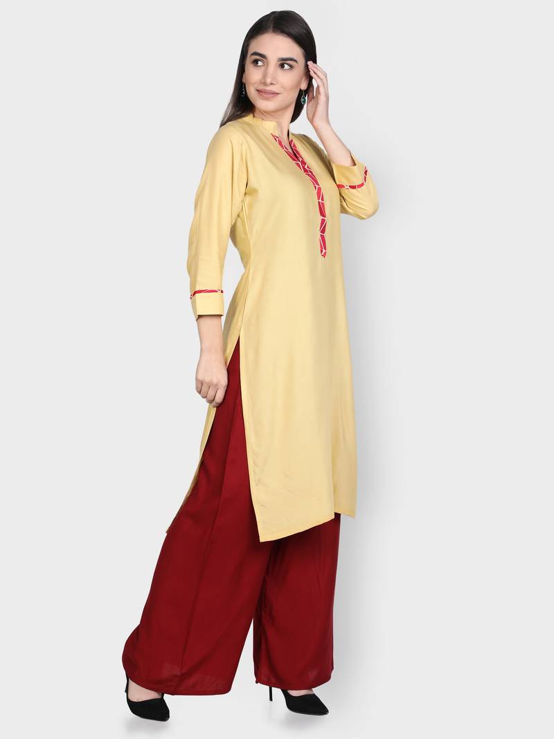 Beige printed rayon kurta-sets