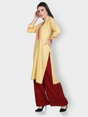 Beige printed rayon kurta-sets 4